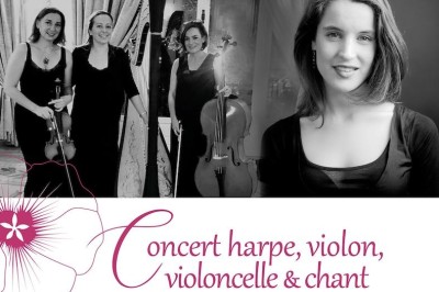 Concert harpe, violon, violoncelle et chanteuse soprano, musique classique sacre  Cancale